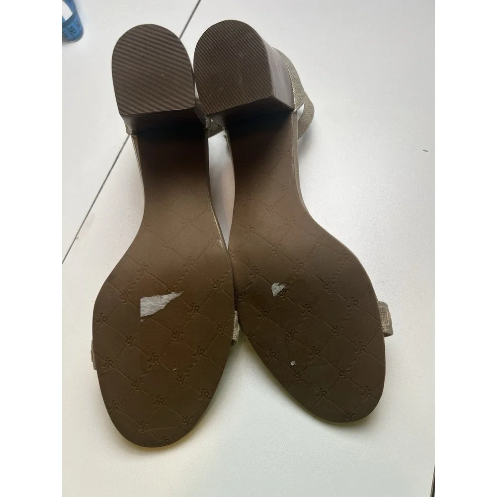 Jack Rogers Lillian Ankle Strap Gold Textile  Heels Women's Size 11